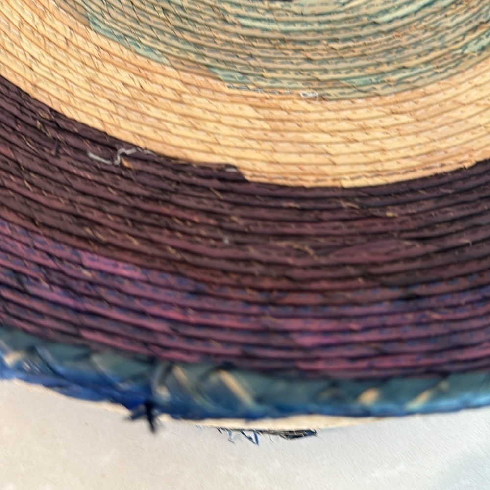 Vintage Round Natural Straw Blue & Purple Beachy Bag - Picture 8 of 14